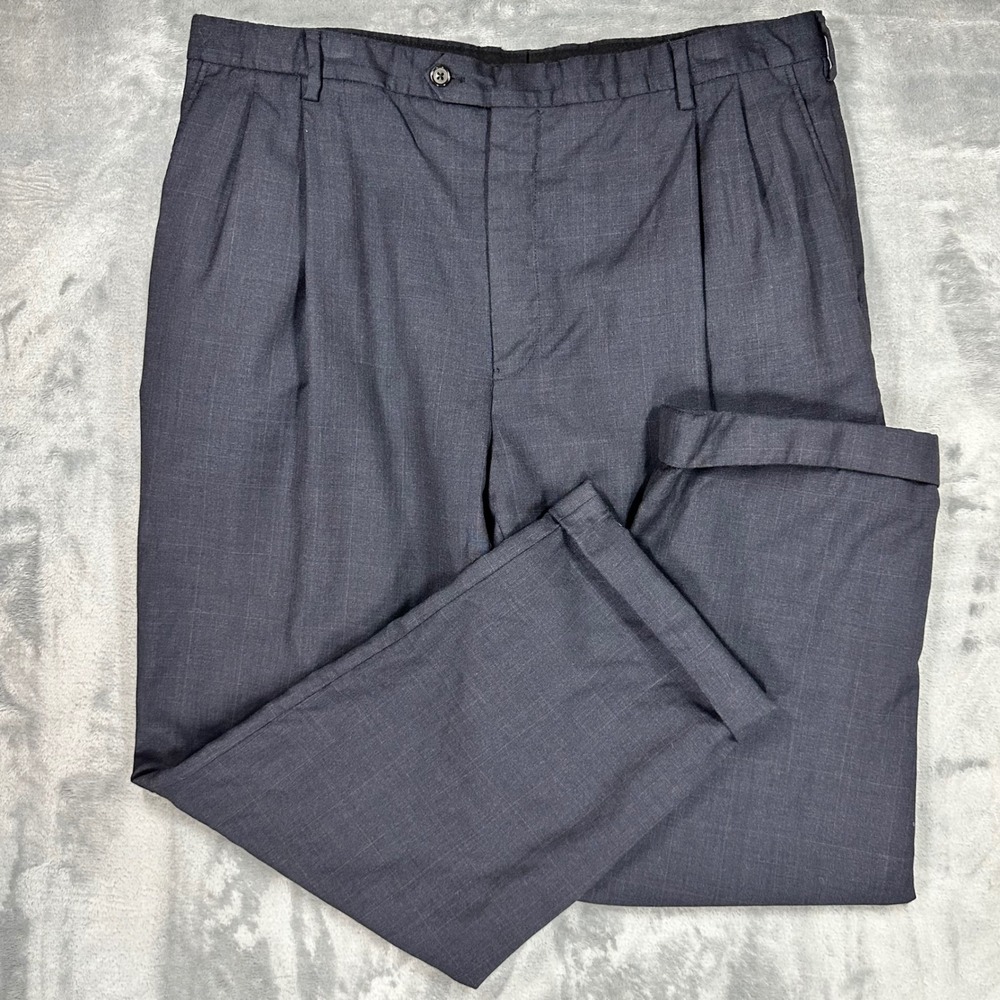 Brooks Brothers 1818 Madison Mens 41 Wool Pleated Windowpane Dress Pants Navy